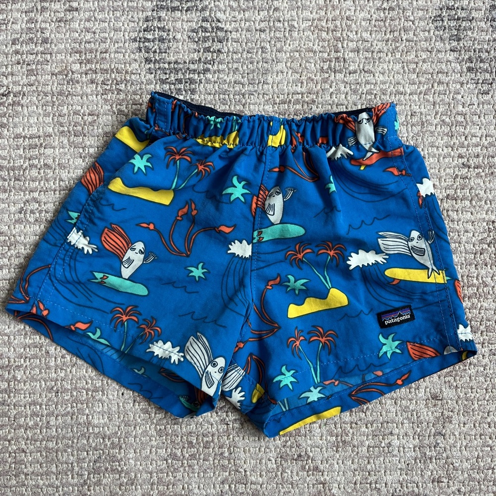 Patagonia Kids Baby Baggies Swim Trunks with Surfing Print - Blue